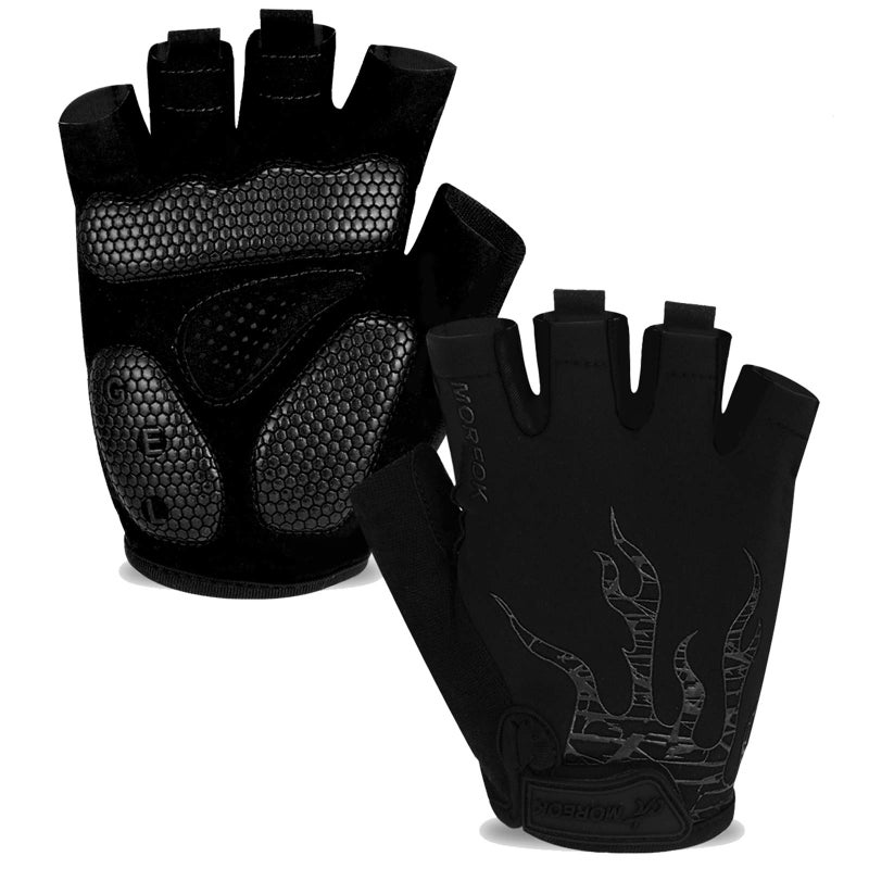 MOREOK Cycling Gloves Bike Gloves for Men/Women-[5MM Gel Pad] Half Finger Bicycle Biking Gloves for Cycling/Weight Lifting/Gym/Motorcycle/Rowing/Outdoor Sports-050-BLACK-S - Image 1
